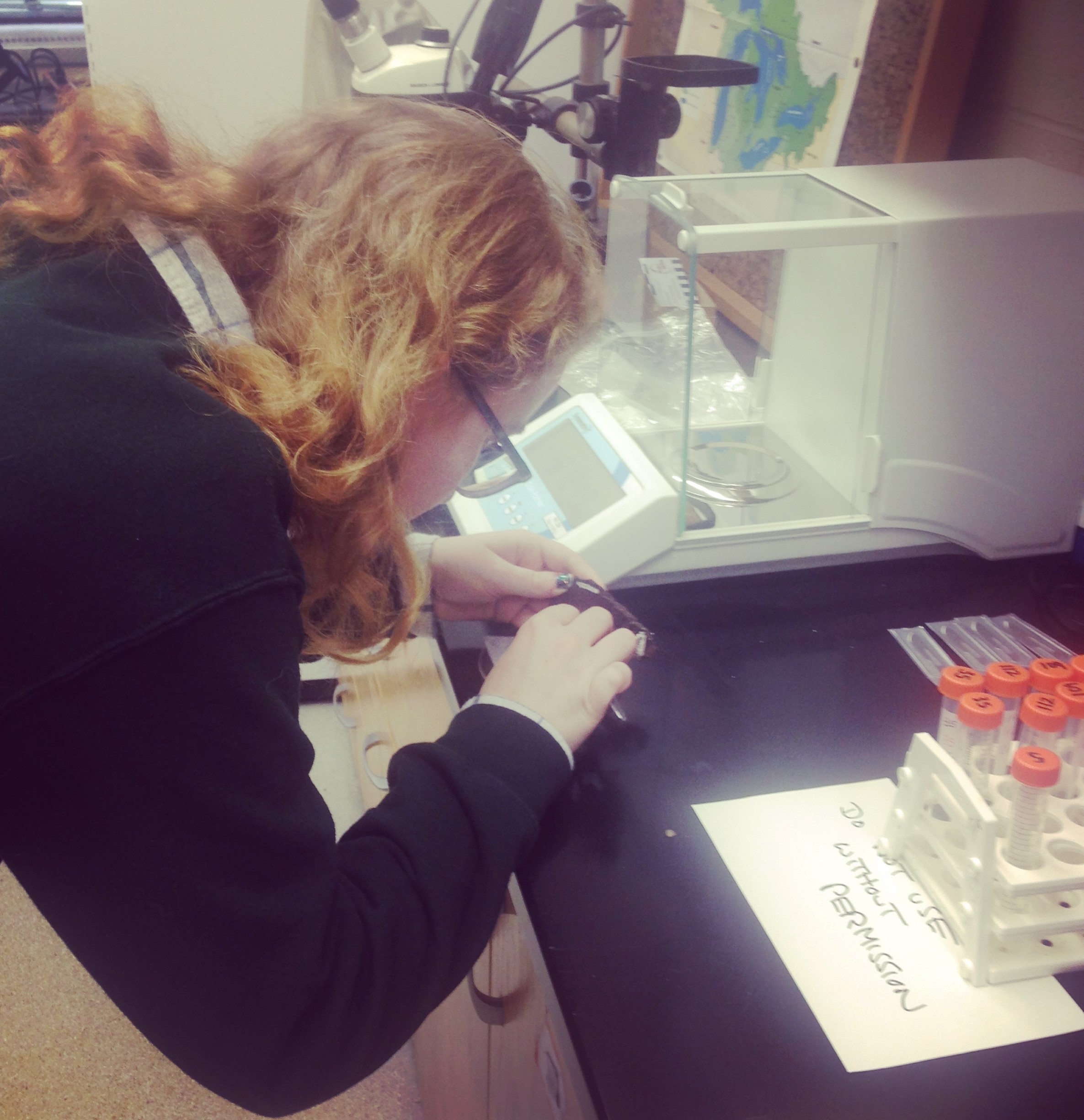 Becca Alberts performing macrobotanical analysis